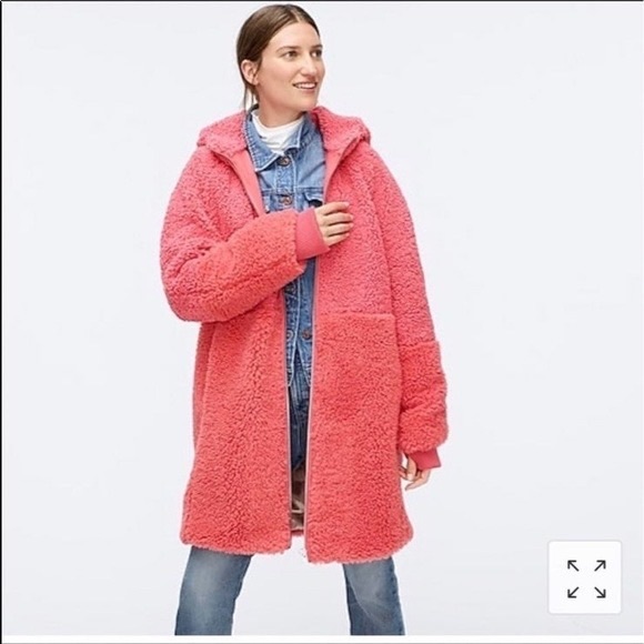 J. Crew Hot Pink Sherpa Teddy Bear Swing Coat XL warm, glamorous 😍🥶🔥